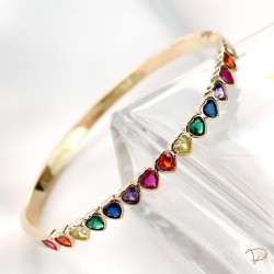 Bracelete corações de zircônias coloridas banhado a ouro 18k