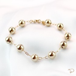 Pulseira 9 bolas lisa com corrente  banhado a ouro 18k