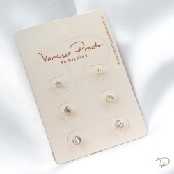 Trio de brincos ponto de luz banhado a ouro 18k