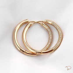 Brinco de argola frente cravejada 33mm G banhado a ouro 18k