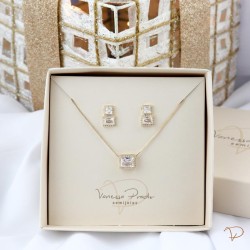 Conjunto retangular contornado cristal banhado a ouro 18k