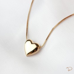 Colar coração bojudo liso banhado a ouro 18k