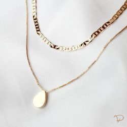 Colar duplo de elo e pingente gota lisa banhado a ouro 18k