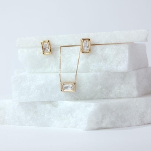 Conjunto Colar e Brinco Retangular com Zircônia Banhado a Ouro 18k