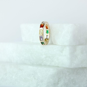 Anel Baguetado Colorido Banhado a Ouro 18k