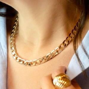 Colar Elos Achatados Banhado a Ouro 18k