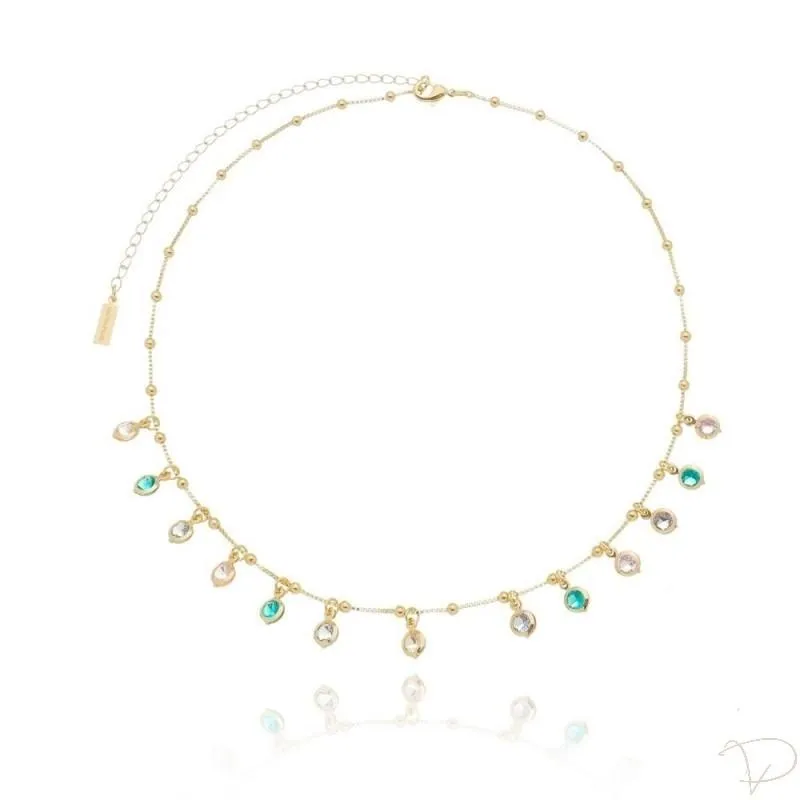 Choker de cristais coloridos banhado a ouro 18k
