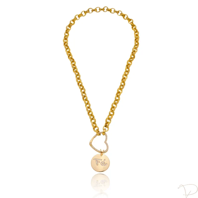 Colar elo português fecho coração banhado a ouro 18k