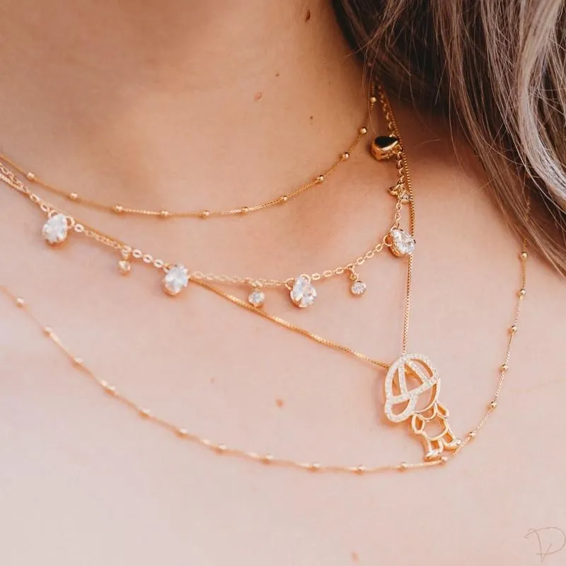 Colar duplo bolinhas banhado a ouro 18k