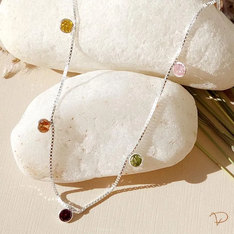 colar cristais coloridos grandes prata 925