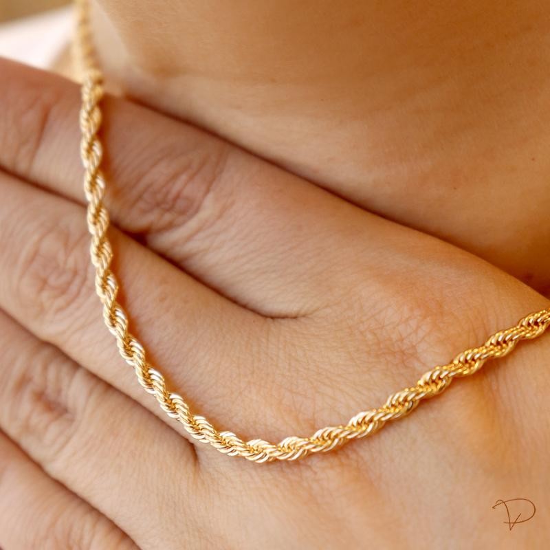Colar cordão baiano 3mm banhado a ouro 18k