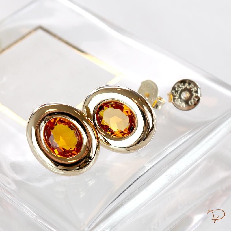 Brinco oval cristal citrino banhado a ouro 18K
