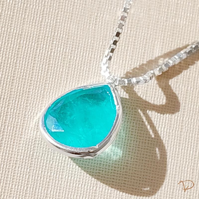 colar gota turmalina prata 925