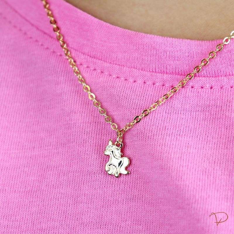 Conjunto infantil unicórnio banhado a ouro 18k