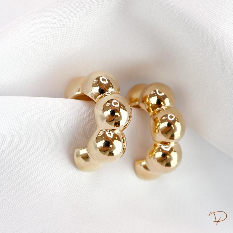 Brinco meia argola 5 gomos lisos banhado a ouro 18k