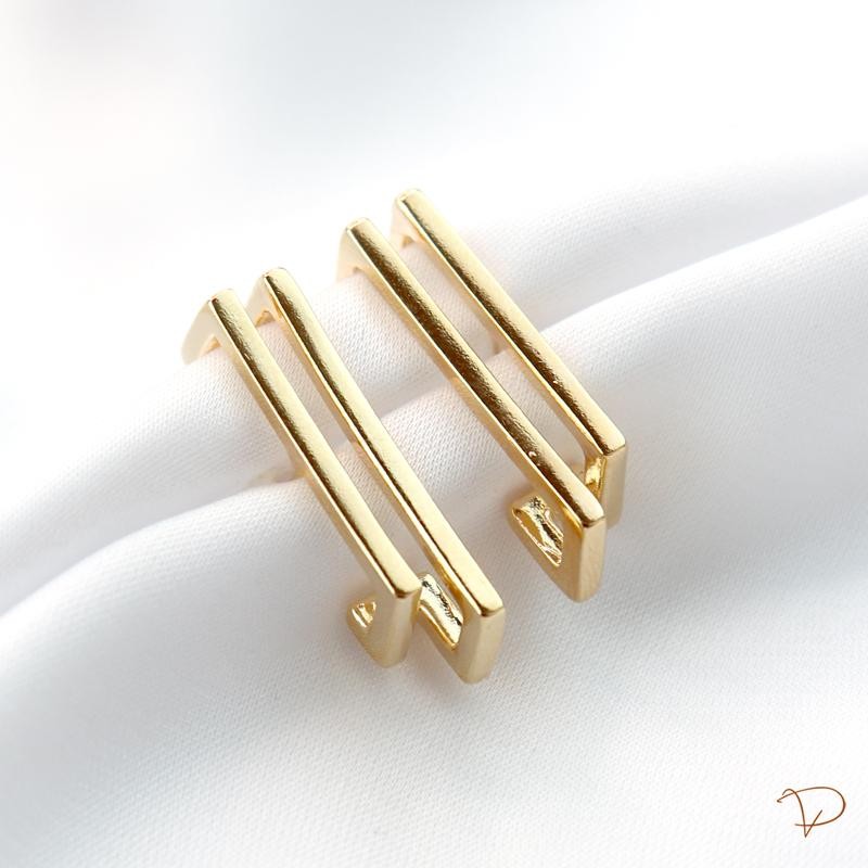 Brinco ear hook 2 fios lisos banhado a ouro 18k