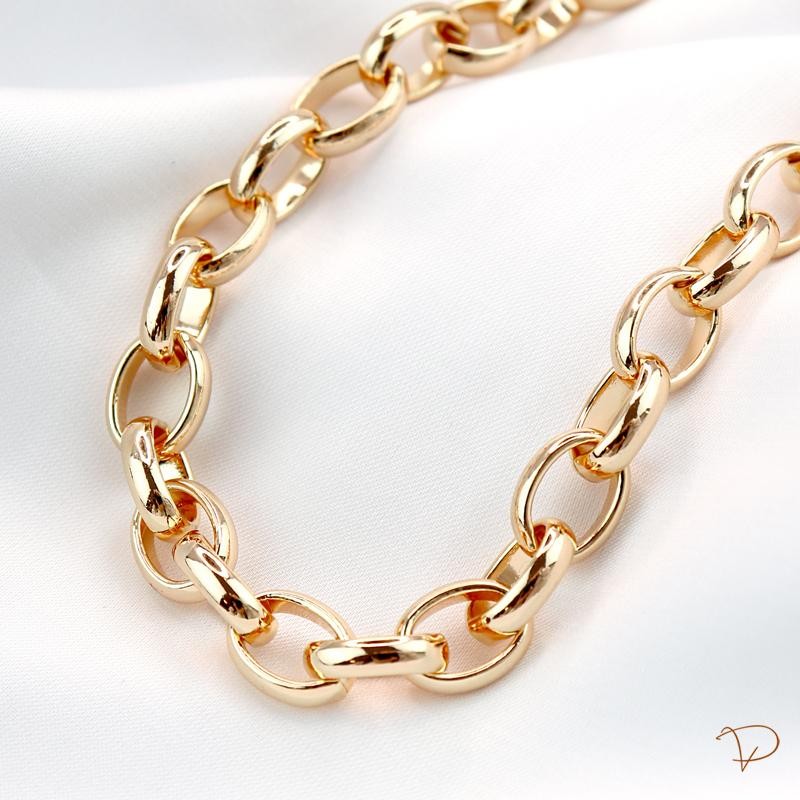 Colar de elos ovais lisos 45cm banhado a ouro 18k