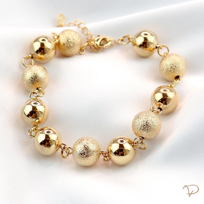 Pulseira bolas lisas e foscas 10mm banhado a ouro 18k