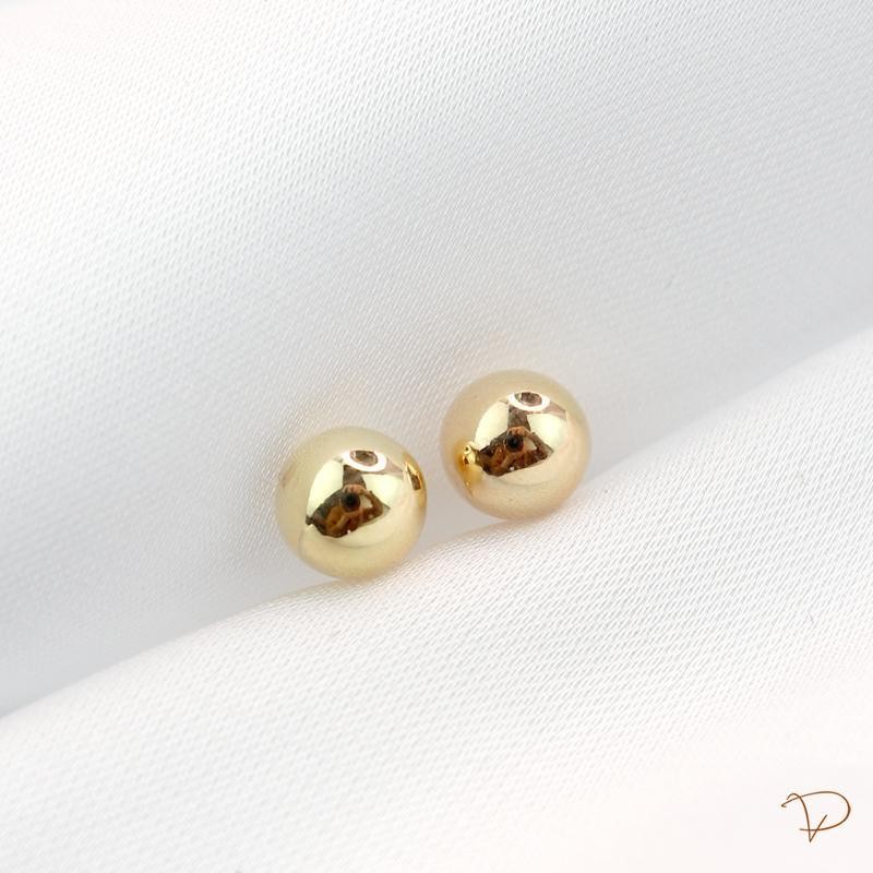 Brinco fixo bola lisa 6 mm banhado a ouro 18k