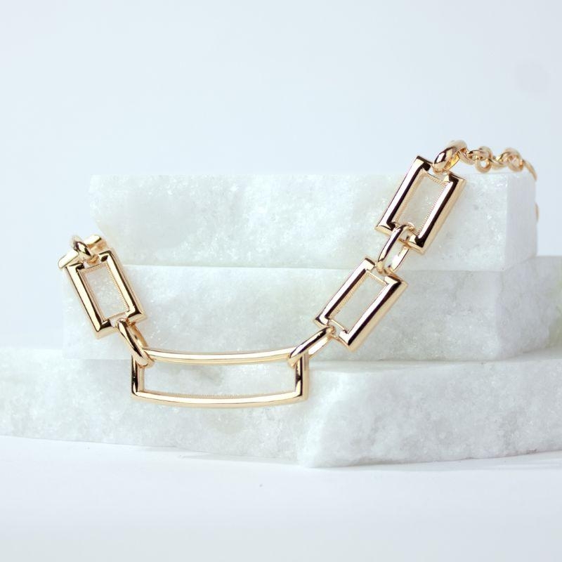 Colar de Elos com Retangulos Banhados a Ouro 18k