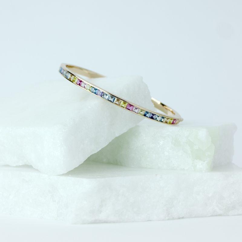 Bracelete Baguetado Colorido Banhado a Ouro 18k