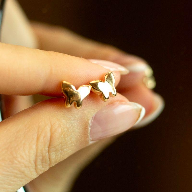 Brinco Borboleta Lisa Bojudo Banhado a Ouro 18k