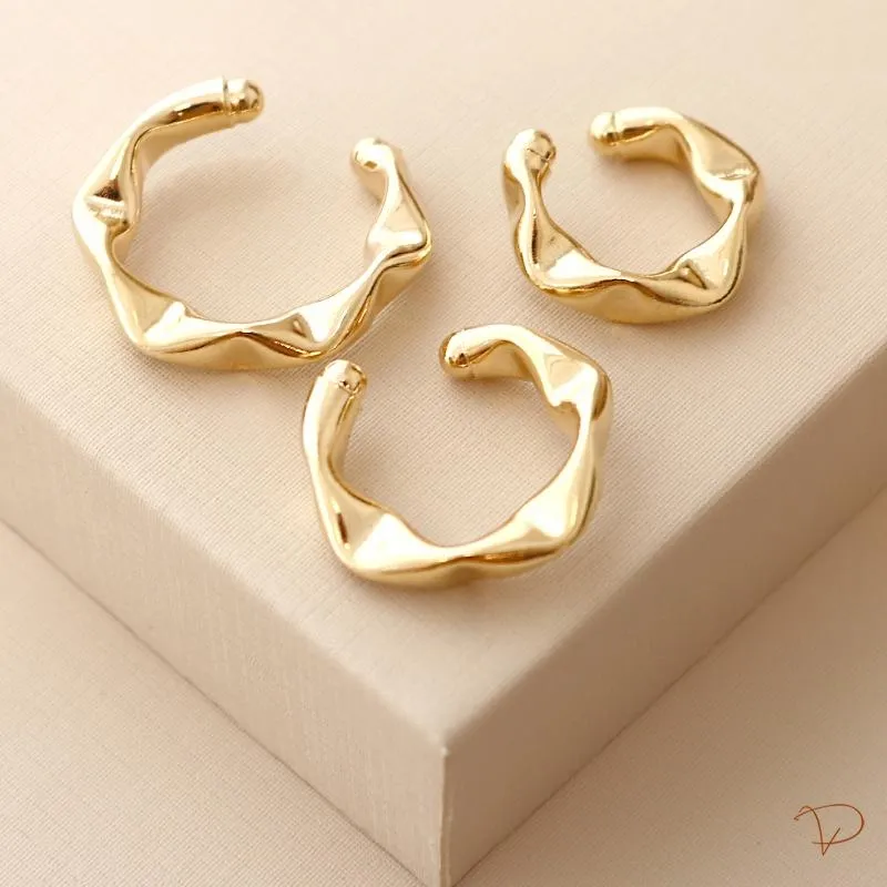 Trio piercing fake ondulado banhado a ouro 18k