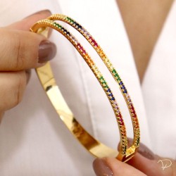 Linha Maison VP - Bracelete dois fios cravejados de zircônia colorida banhado a ouro 18K