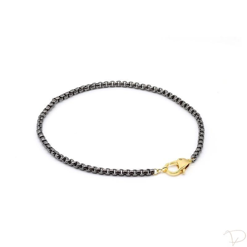 Colar choker corrente em gomos no ródio negro com fecho dourado banhado a ouro 18k