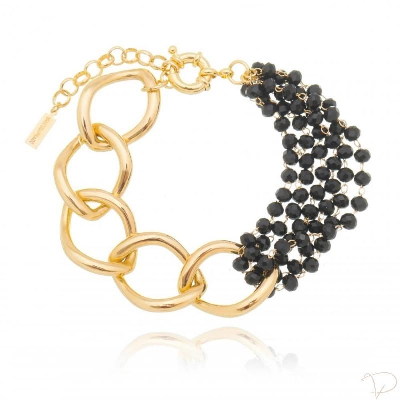 Pulseira elos com fios de cristais banhado a ouro 18k