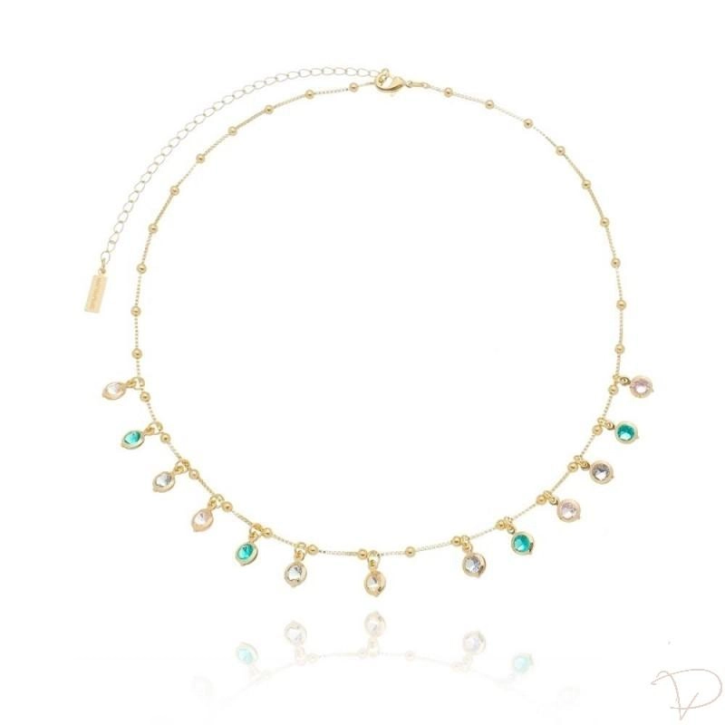 Choker de cristais coloridos banhado a ouro 18k