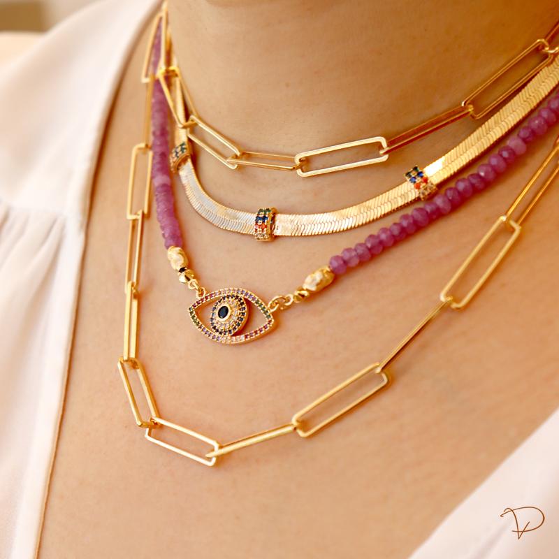 Colar elos retangulares banhado a ouro 18k