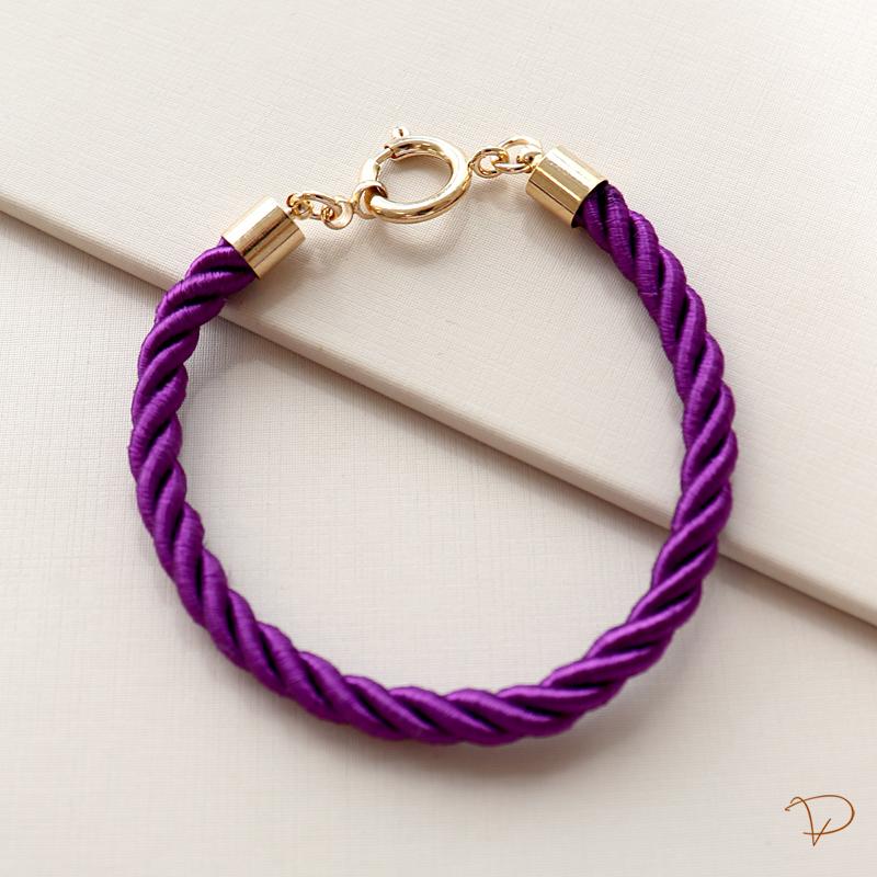 Pulseira cordão São Francisco roxo banhado a ouro 18k