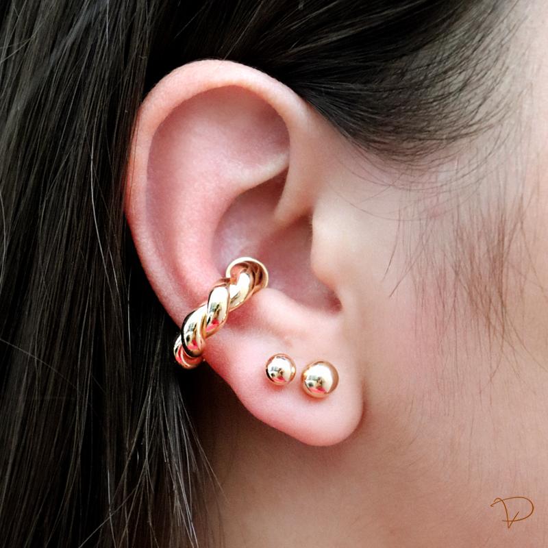 Piercing tubo torcido banhado a ouro 18k