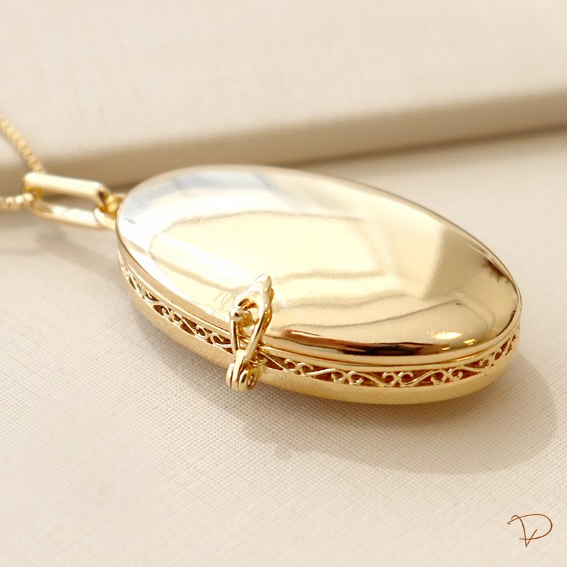 Kit promoção colar relicário oval com piercing bojudo com zircônias banhado a ouro 18k