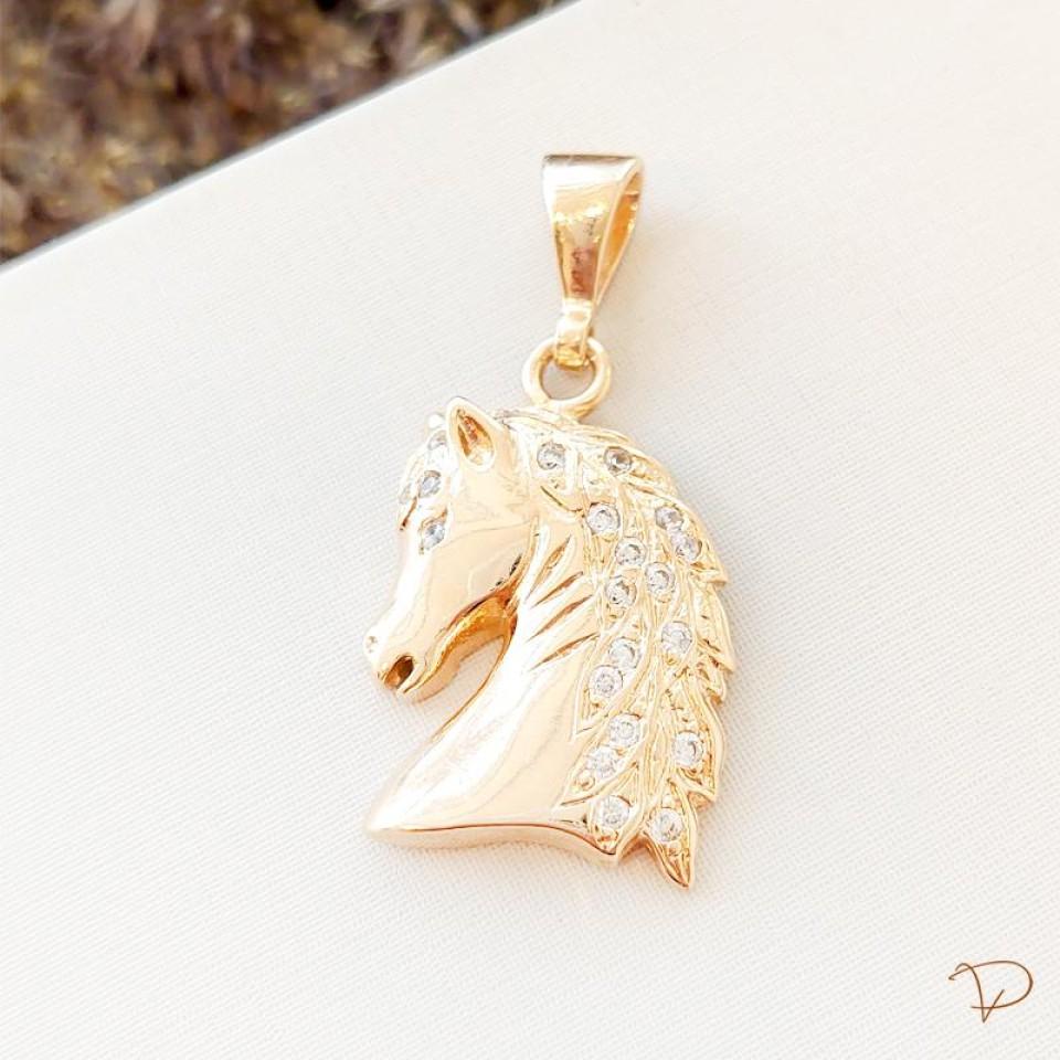 Pingente cavalo country cravejado de zircônias banhado a ouro 18k