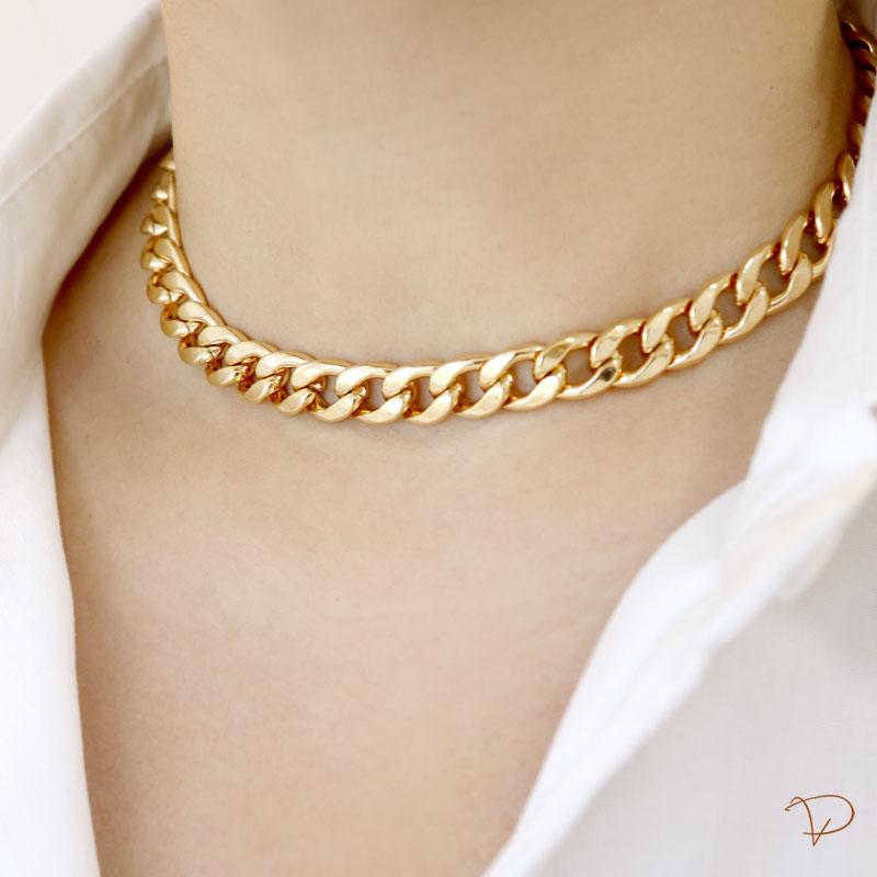 Choker elos glamour banhado a ouro 18k