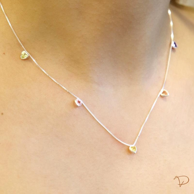 colar 5 corações colors prata 925