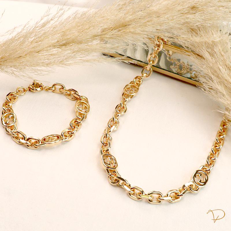 LMVP- kit pulseira e colar inspiração alta joalheria banhado a ouro 18K