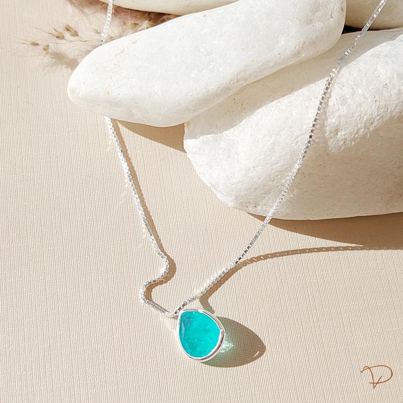 colar gota turmalina prata 925