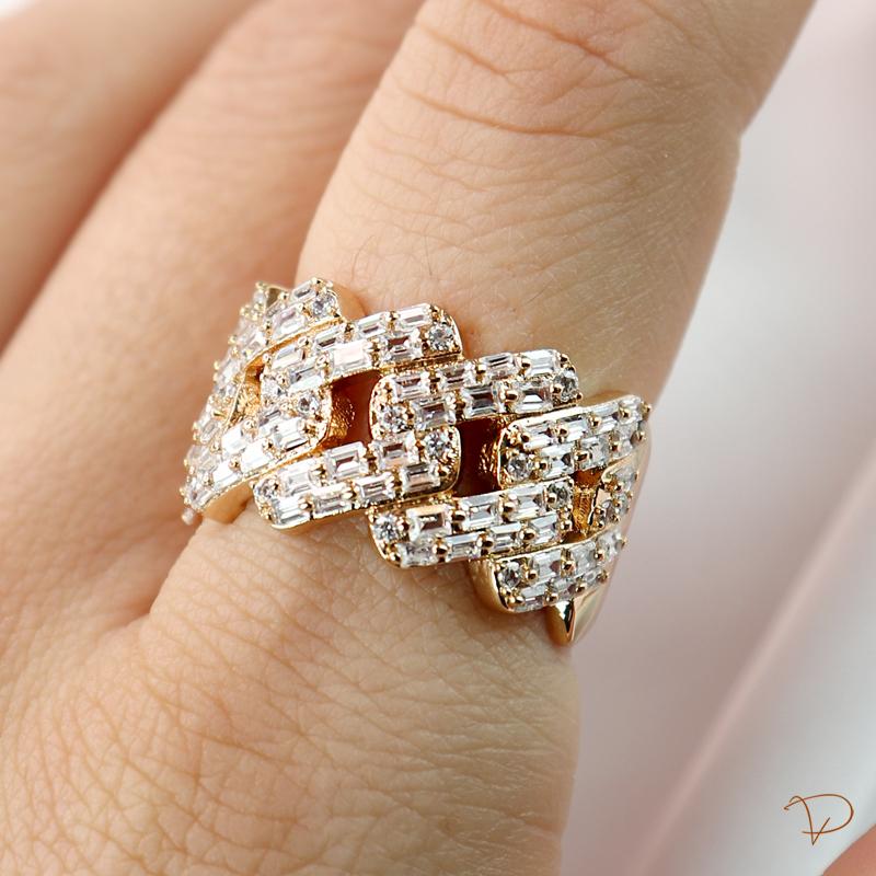 Linha Maison VP - Conjunto anel e brinco de argola elos baguetados banhado a ouro 18k