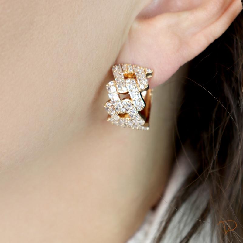 Linha Maison VP - Conjunto anel e brinco de argola elos baguetados banhado a ouro 18k
