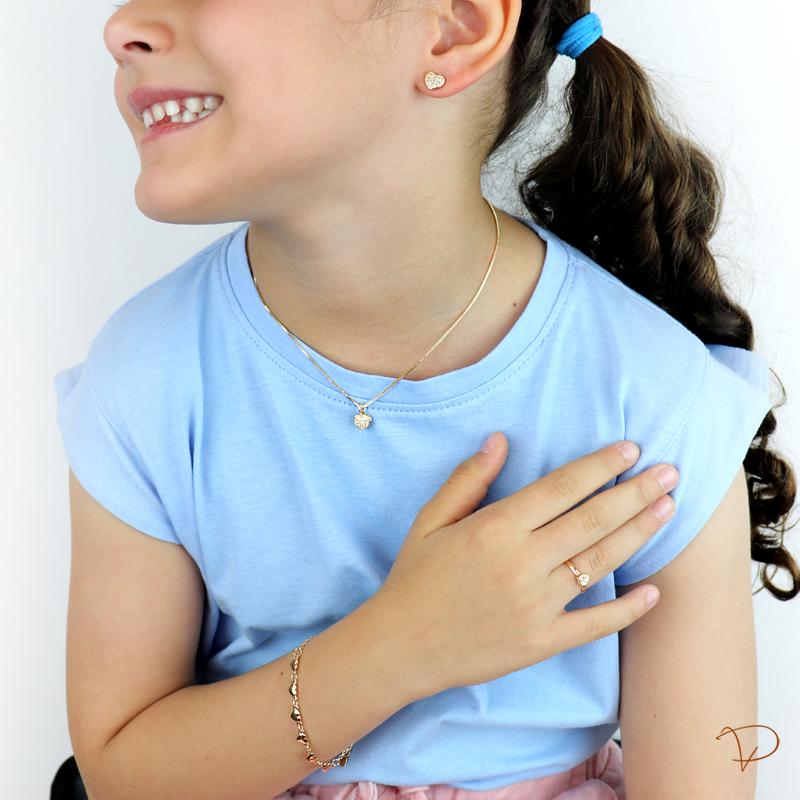 Pulseira infantil 6 corações banhado a ouro 18k