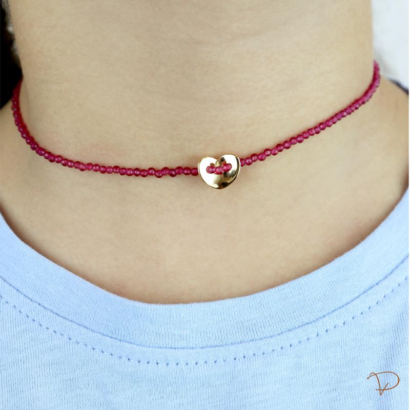 Choker infantil de zircônias com coração liso banhado a ouro 18k