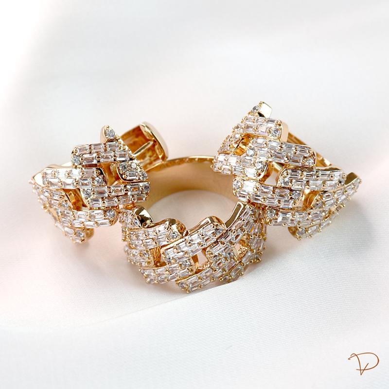 Linha Maison VP - Conjunto anel e brinco de argola elos baguetados banhado a ouro 18k