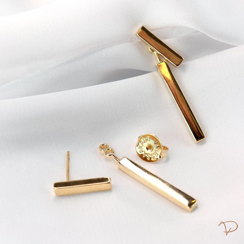 Brinco ear jacket retângulos lisos banhado a ouro 18k