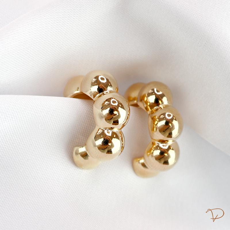 Brinco meia argola 5 gomos lisos banhado a ouro 18k