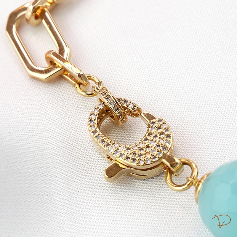 Pulseira de elos ovais e bolas de jade coloridas banhado a ouro 18k