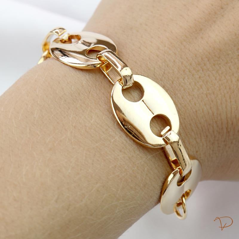 Pulseira lacre grande com fecho boia banhado a ouro 18k