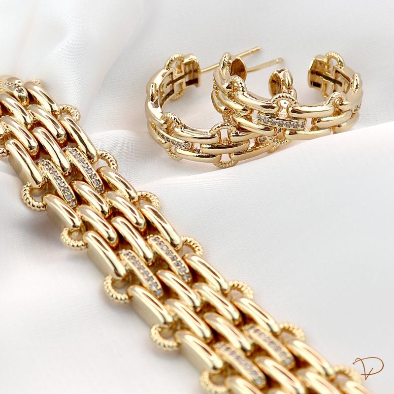Pulseira braceletes filete lisos e cravejados banhado a ouro 18k